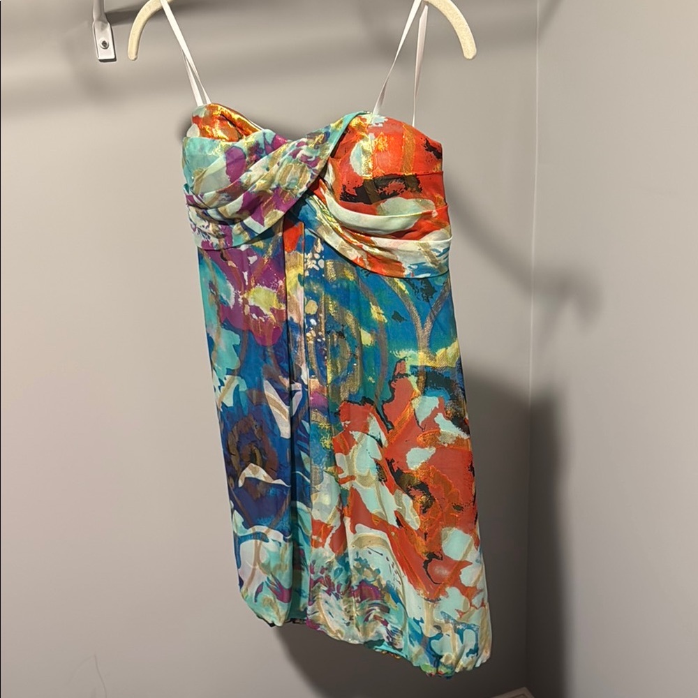 Blue and Orange Bustier Sundress with Spaghetti Straps